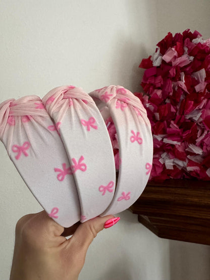 Pink Bow Top Knot Headband, Handmade Adjustable Fit