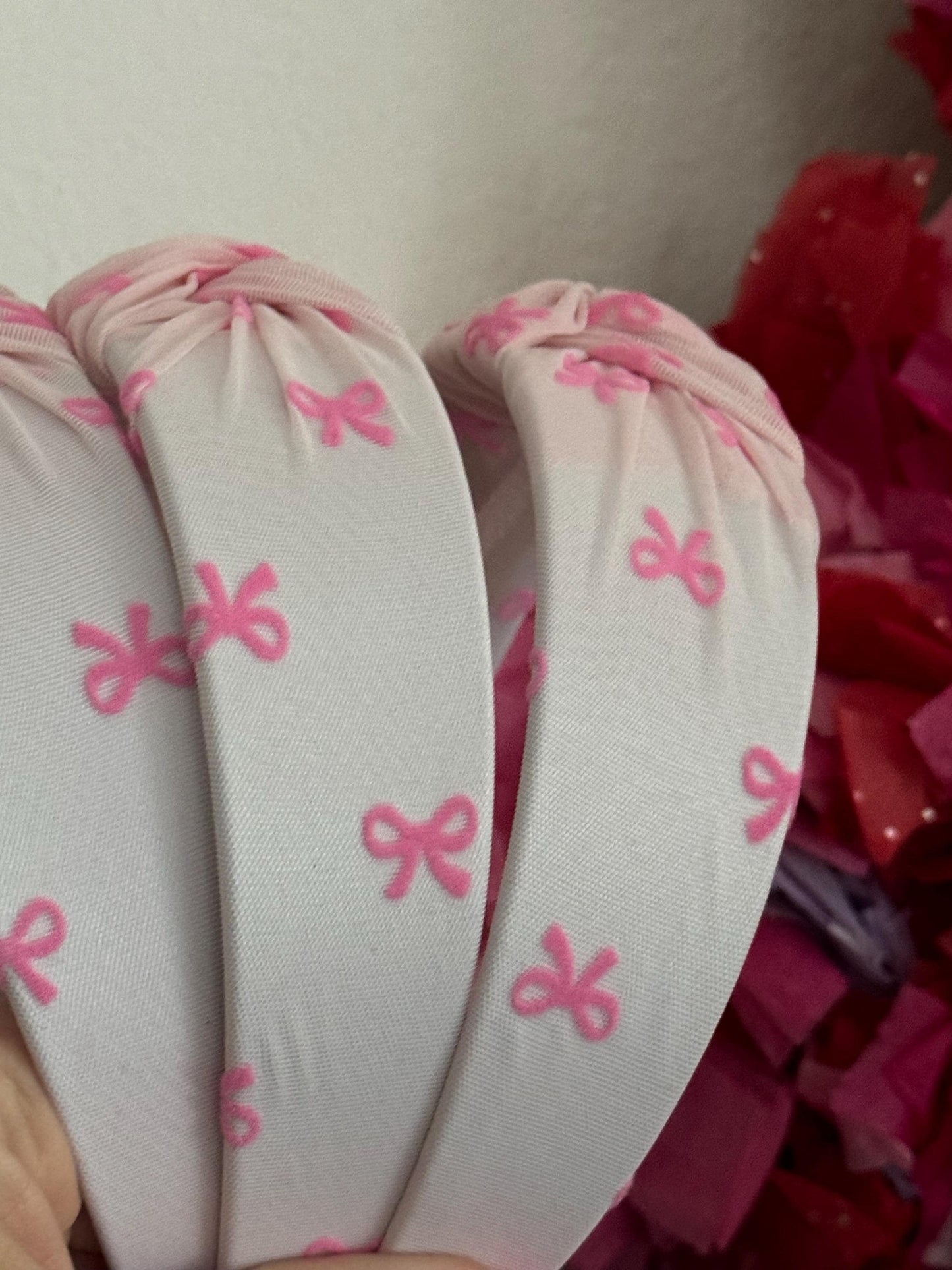 Pink Bow Top Knot Headband, Handmade Adjustable Fit
