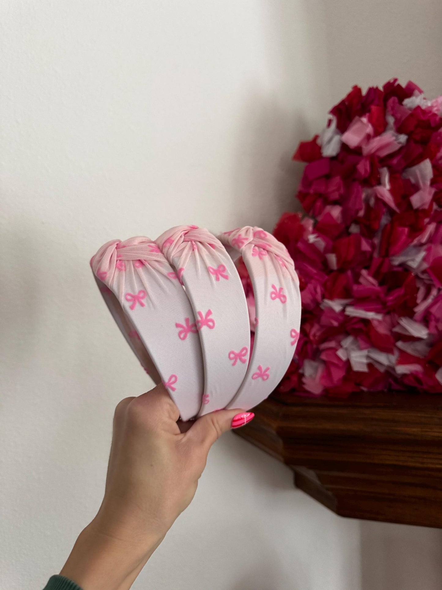 Pink Bow Top Knot Headband, Handmade Adjustable Fit