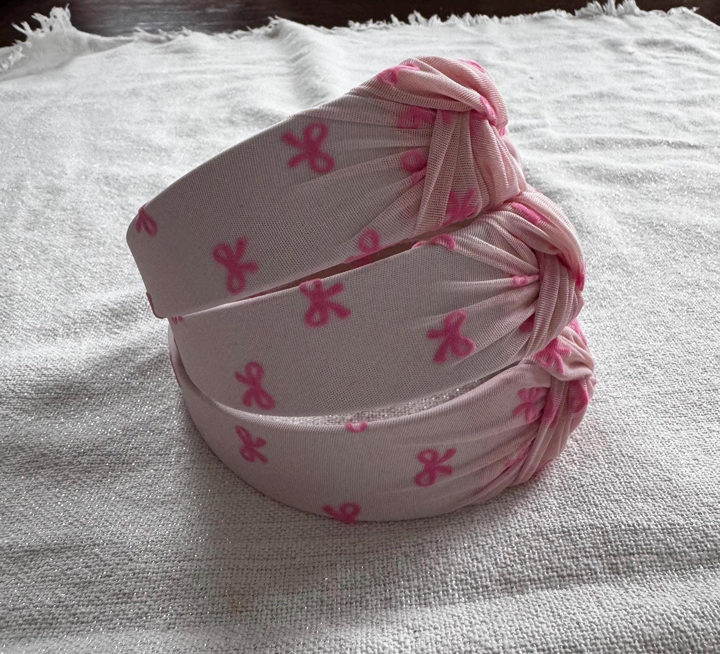 Pink Bow Top Knot Headband, Handmade Adjustable Fit
