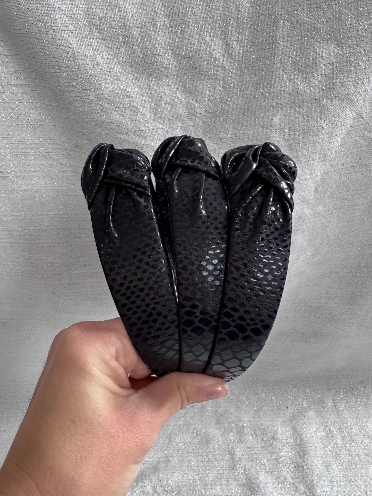 Black Snake Pleather Top Knot Headband - Handmade Brynnbands