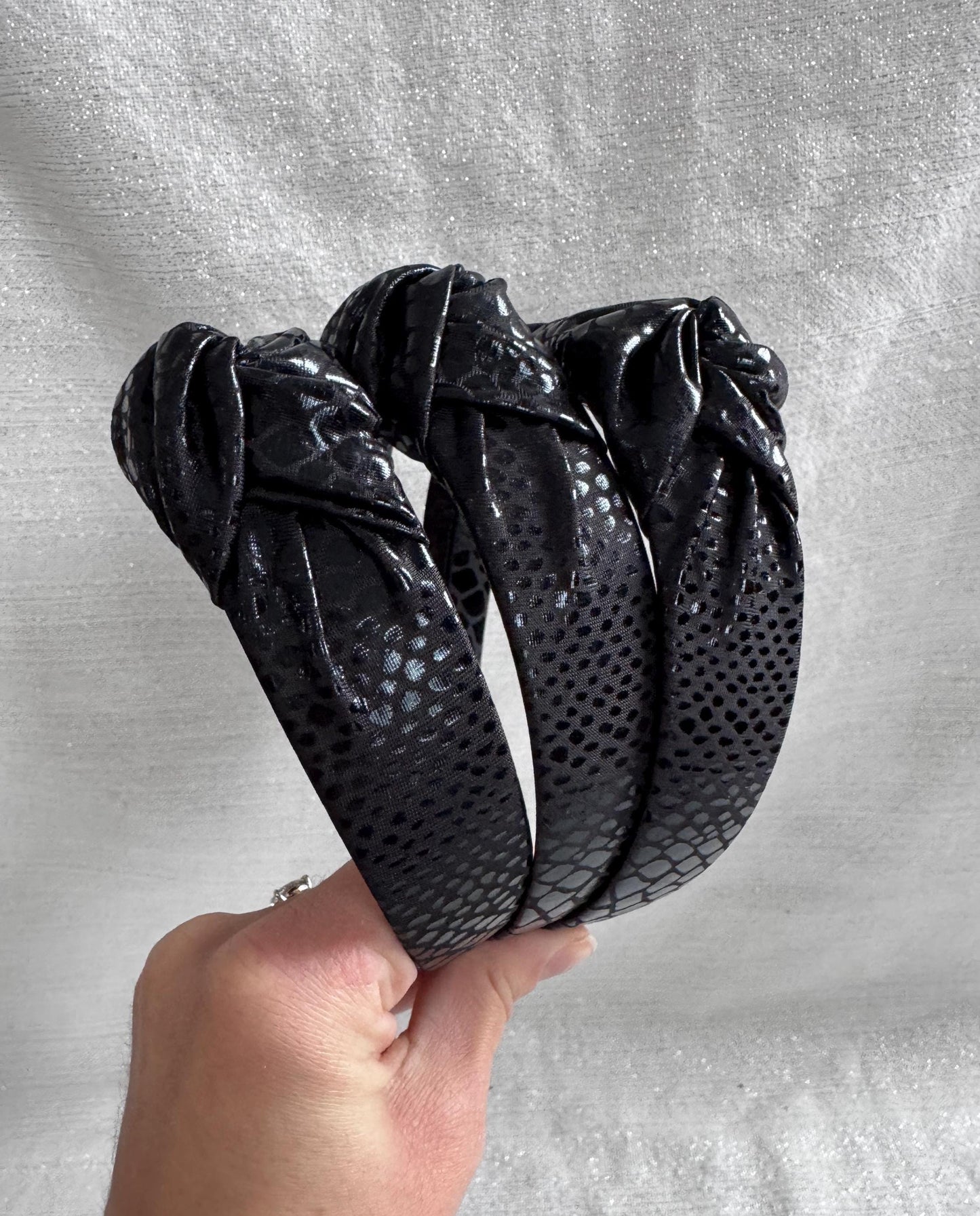 Black Snake Pleather Top Knot Headband - Handmade Brynnbands