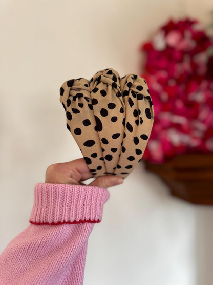 Tan Spots Headband, Top Knot, Brynnbands