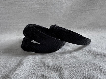 Black Snake Pleather Top Knot Headband - Handmade Brynnbands