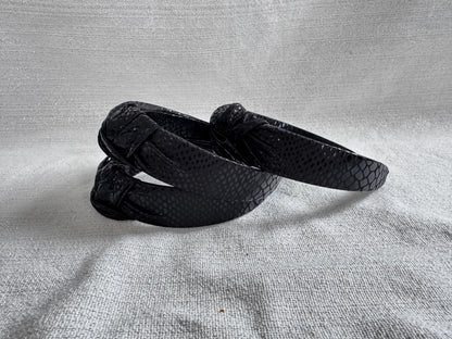 Black Snake Pleather Top Knot Headband - Handmade Brynnbands