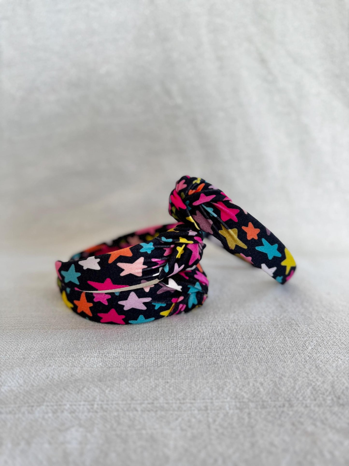 Stars Top Knot Headband, Satin Headband, Bendable Fit