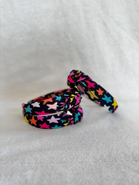Stars Top Knot Headband, Satin Headband, Bendable Fit