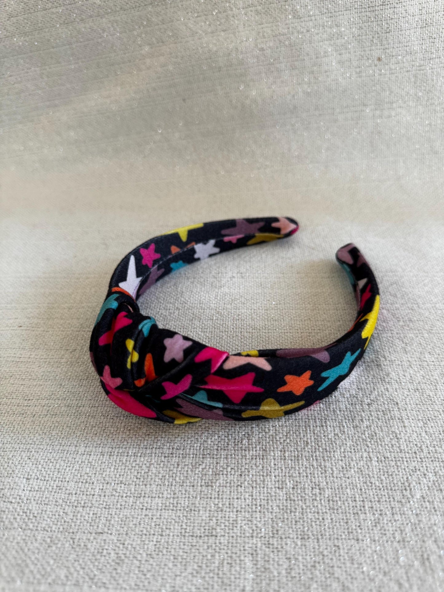 Stars Top Knot Headband, Satin Headband, Bendable Fit