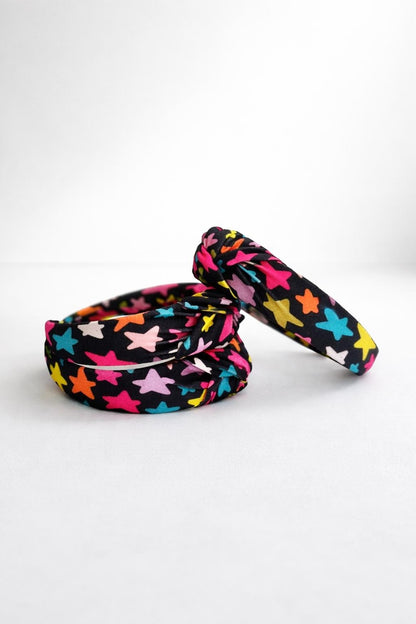 Stars Top Knot Headband, Satin Headband, Bendable Fit
