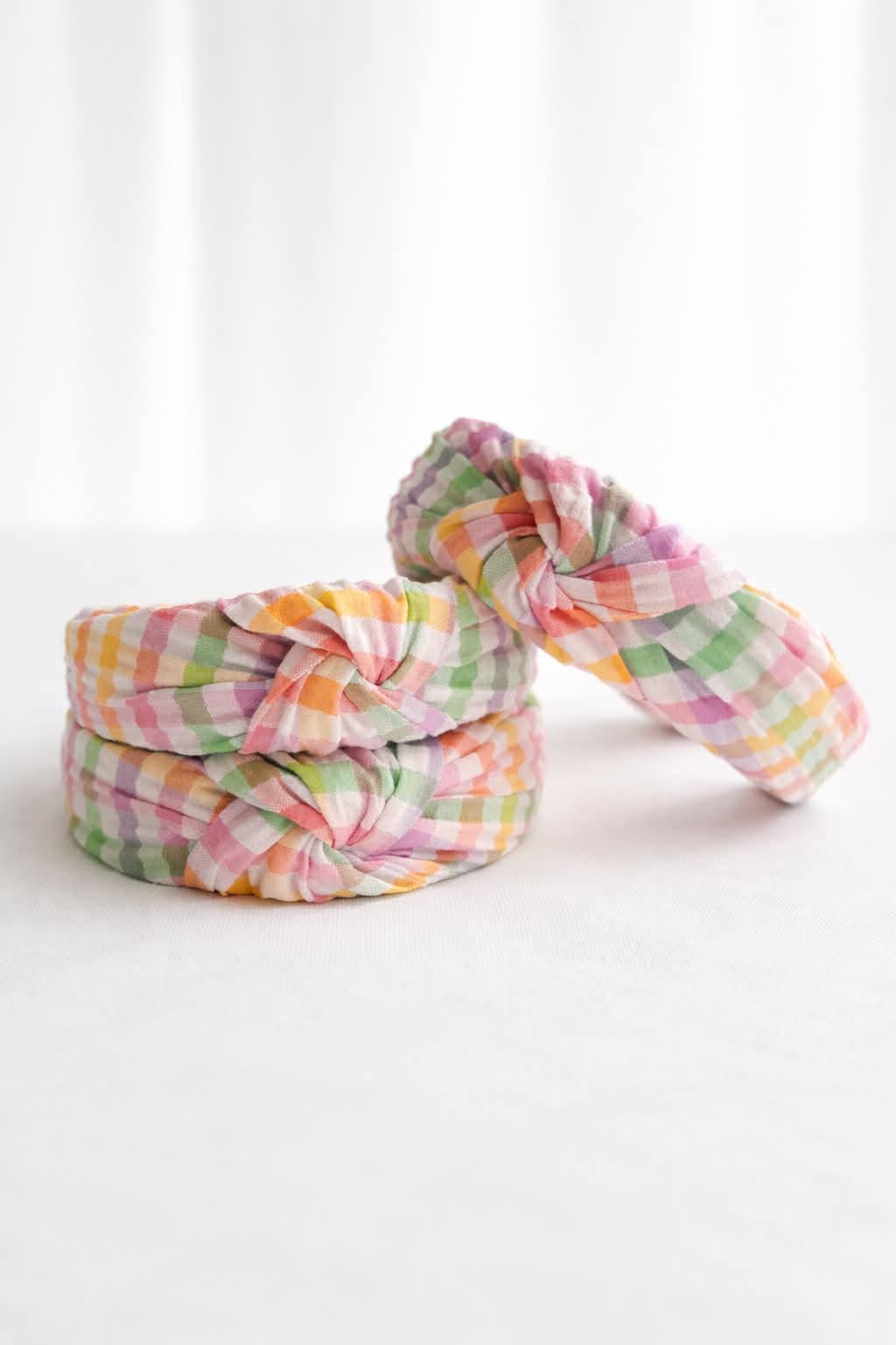 Easter Seersucker Bow Headband, Hard Headband, Hair Headband, Spring Headband