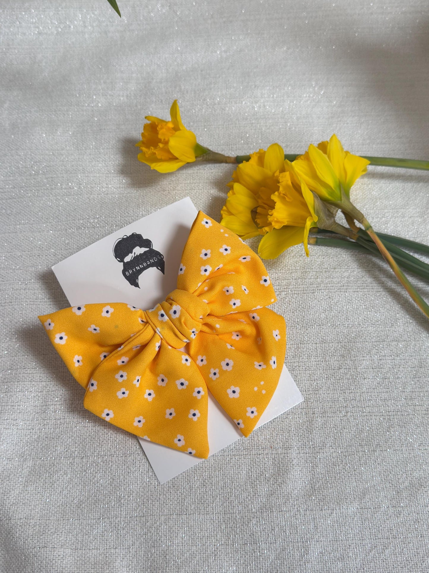 Yellow Daisy Chiffon Bow Barrette, Handmade Hair Clip