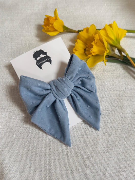 Light Blue Swiss Dot Floppy Bow, Brynnbands