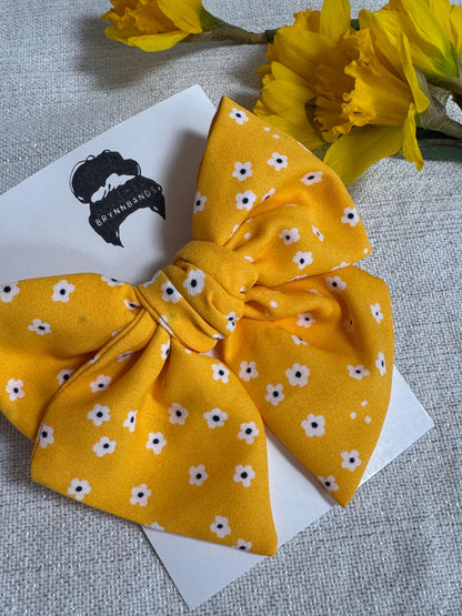 Yellow Daisy Chiffon Bow Barrette, Handmade Hair Clip