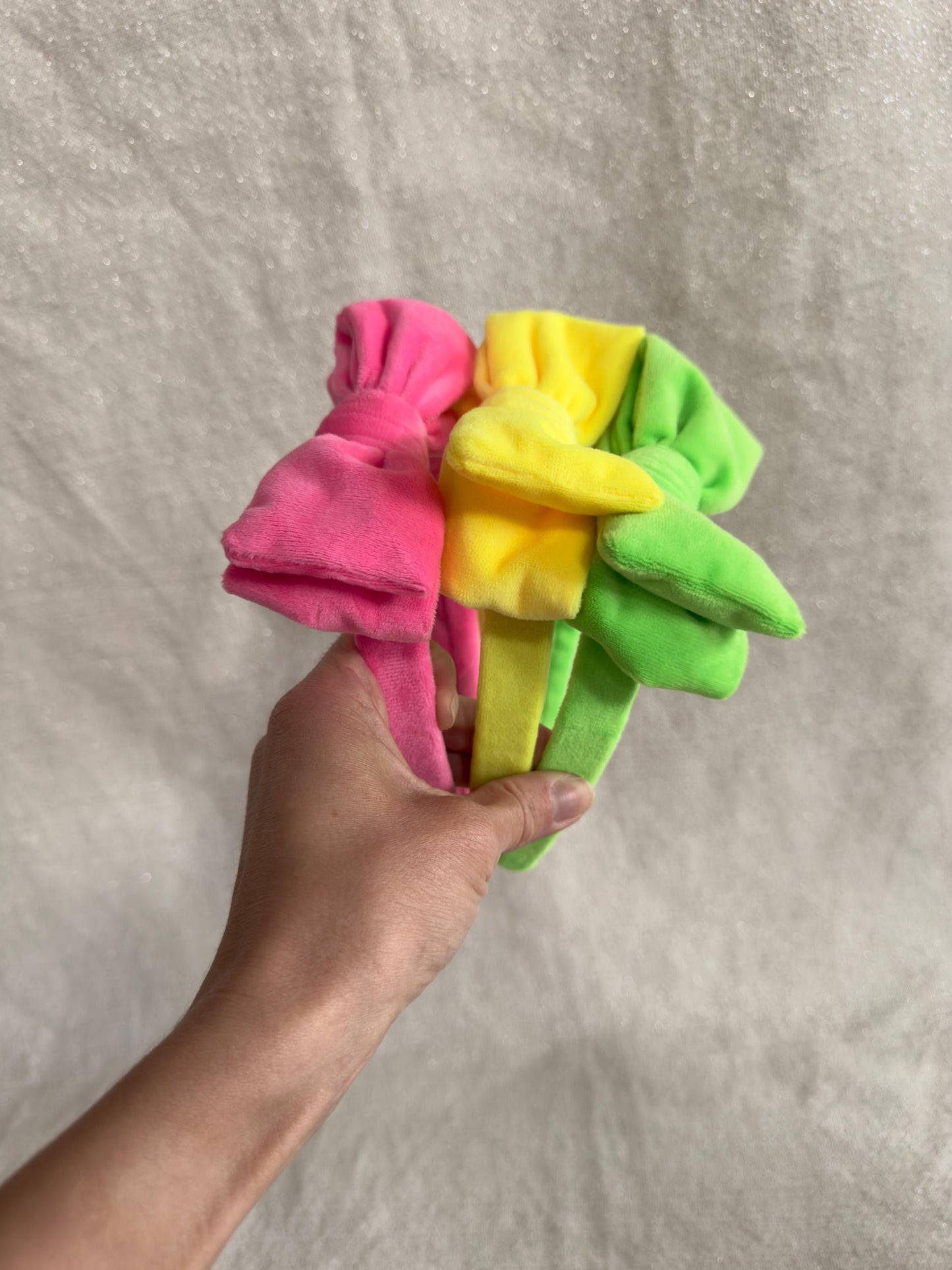 Neon Headbands, Velvet Bow Headband, Comfortable Adjustable Fit, Brynnbands