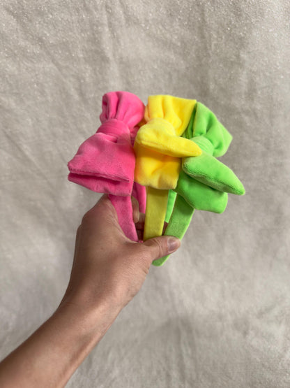 Neon Headbands, Velvet Bow Headband, Comfortable Adjustable Fit, Brynnbands
