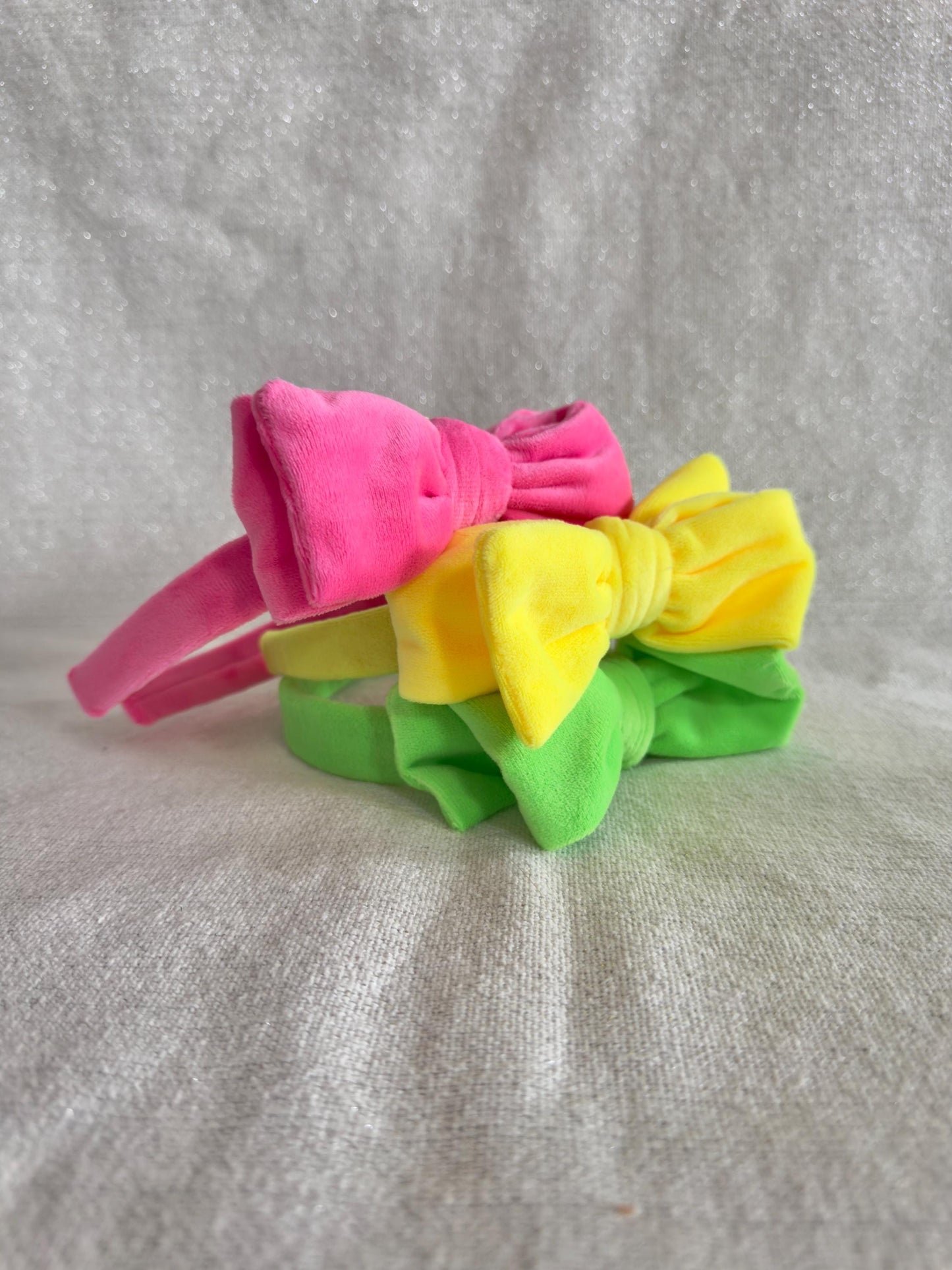 Neon Headbands, Velvet Bow Headband, Comfortable Adjustable Fit, Brynnbands