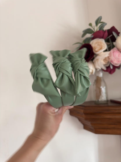 Handmade Sage Pleather Top Knot Headband – Bendable, Comfortable Fit