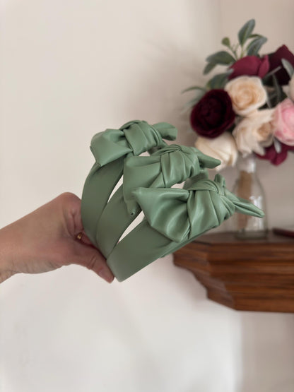 Handmade Sage Pleather Top Knot Headband – Bendable, Comfortable Fit