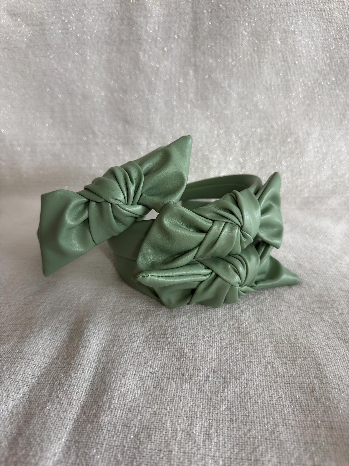 Handmade Sage Pleather Top Knot Headband – Bendable, Comfortable Fit
