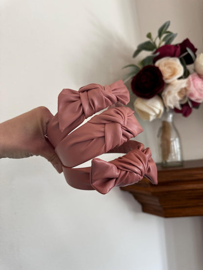 Handmade Pink Pleather Top Knot Headband – Bendable, Comfortable Fit