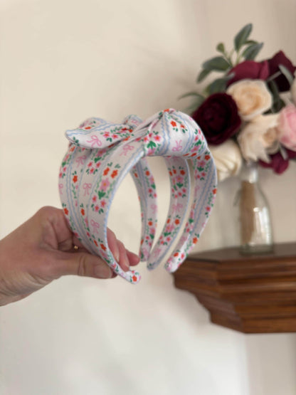 White Floral Hard Headband, Comfortable Knot Design