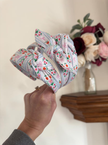 White Floral Hard Headband, Comfortable Knot Design