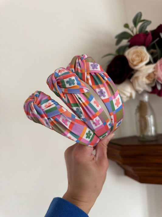 Rainbow Plaid Knotted Headband, Women’s Fabric Hair Accessory