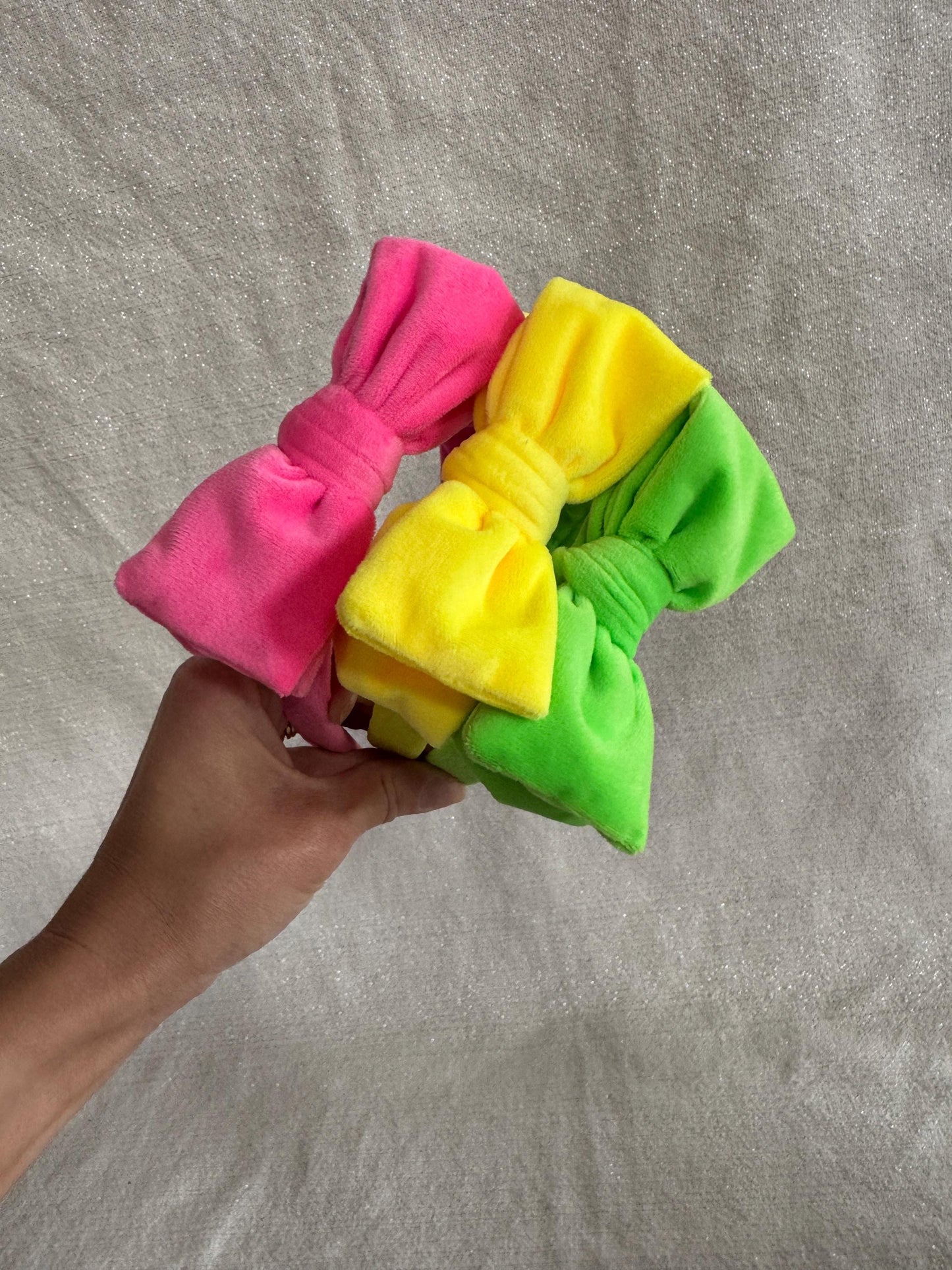 Neon Headbands, Velvet Bow Headband, Comfortable Adjustable Fit, Brynnbands