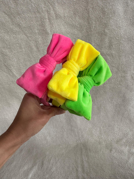 Neon Headbands, Velvet Bow Headband, Comfortable Adjustable Fit, Brynnbands