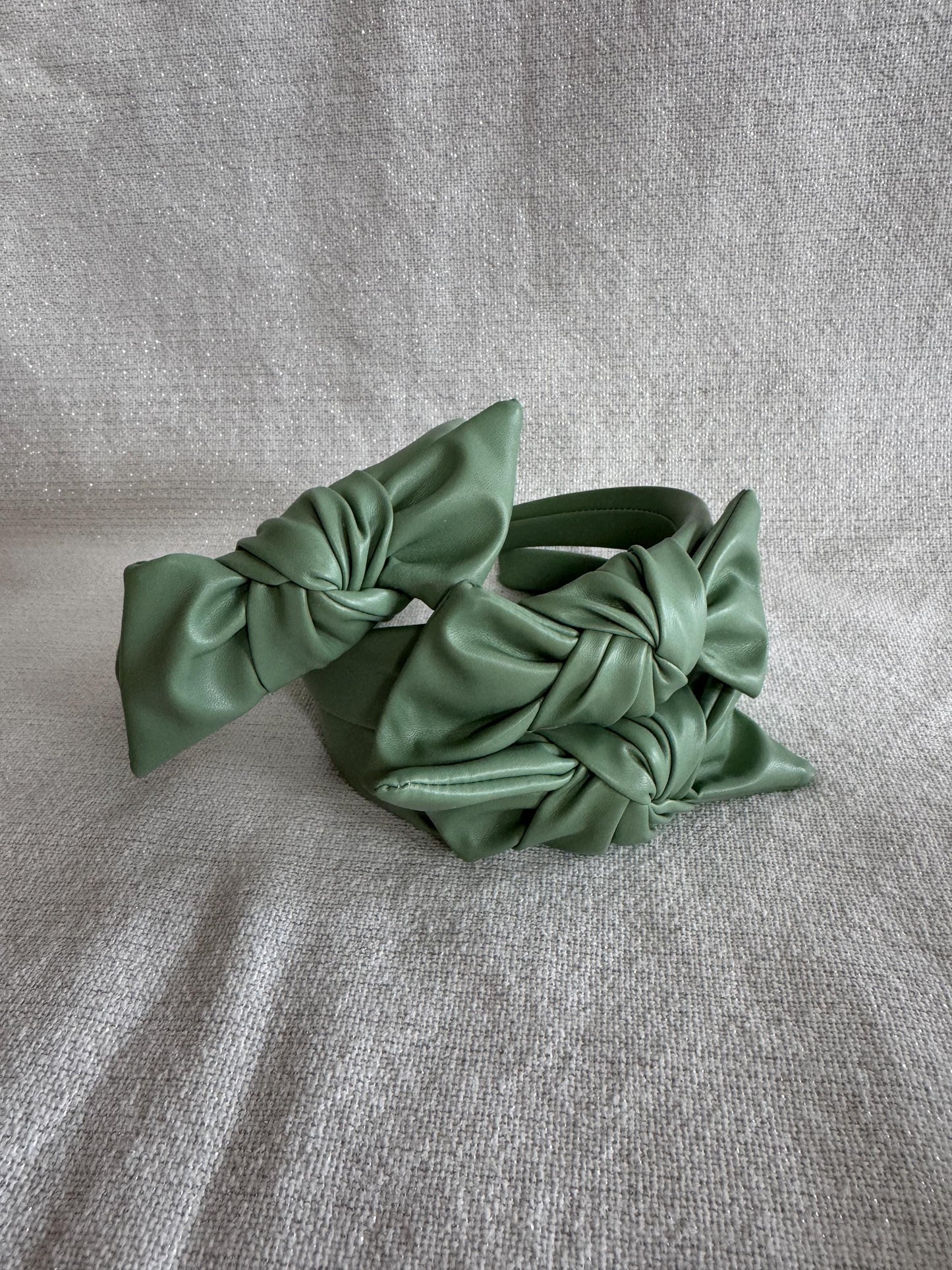 Handmade Sage Pleather Top Knot Headband – Bendable, Comfortable Fit