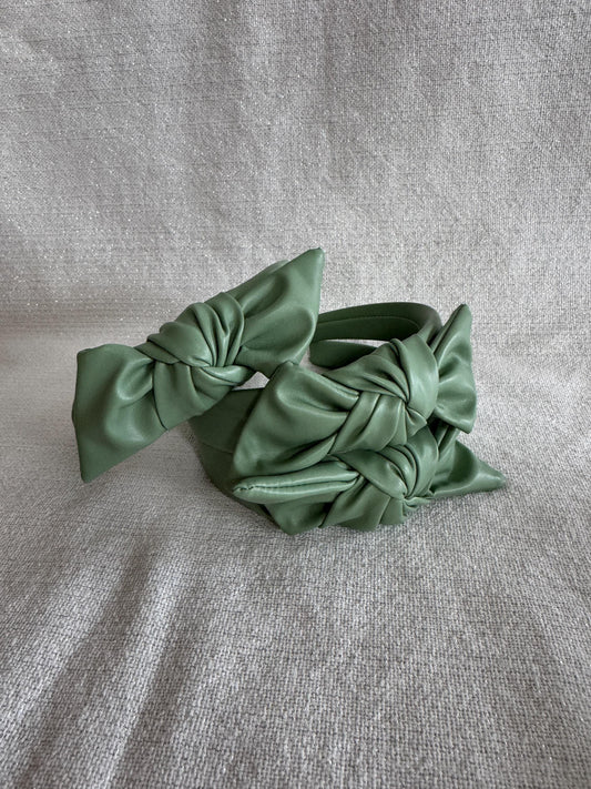 Handmade Sage Pleather Top Knot Headband – Bendable, Comfortable Fit