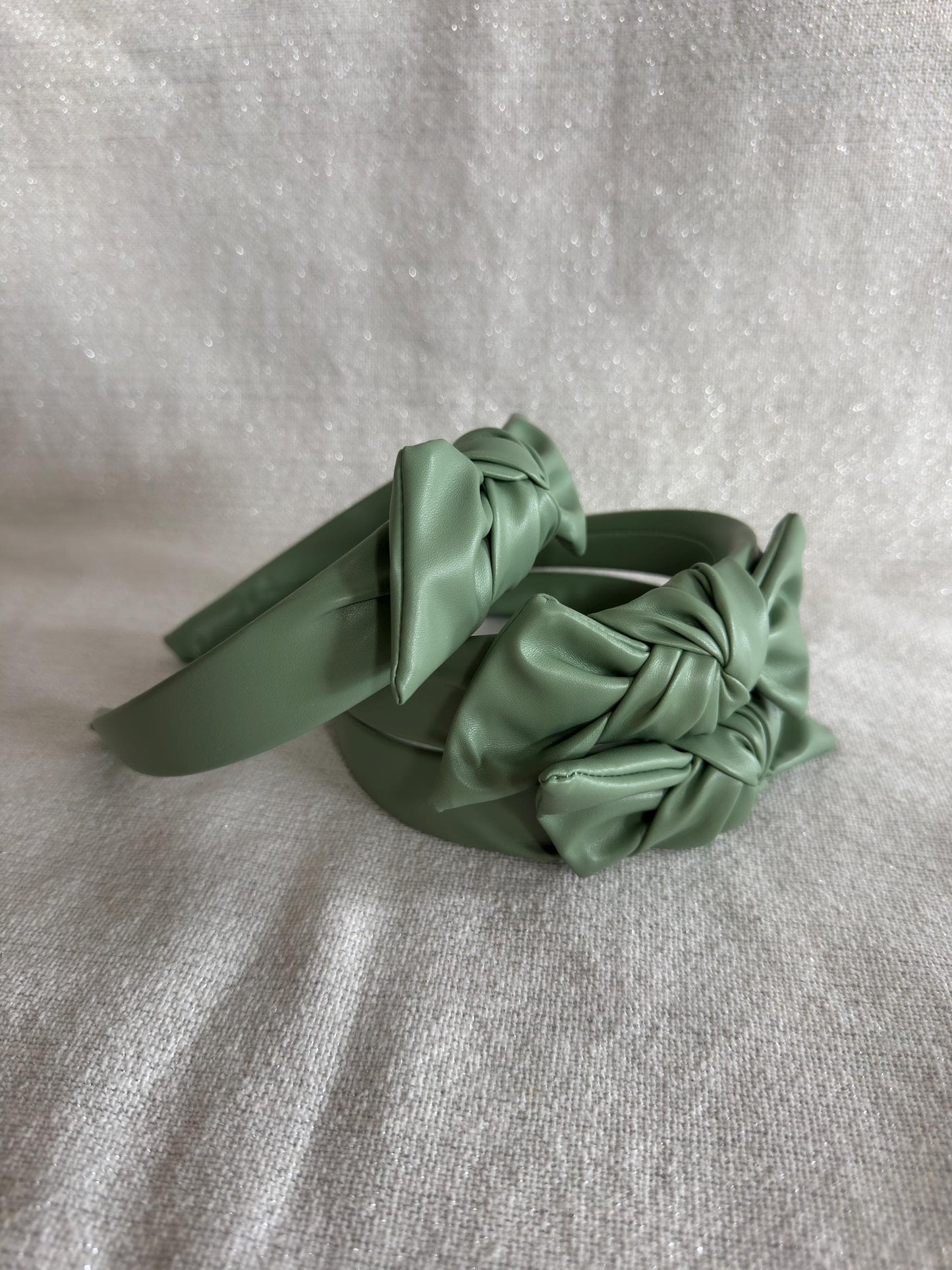 Handmade Sage Pleather Top Knot Headband – Bendable, Comfortable Fit