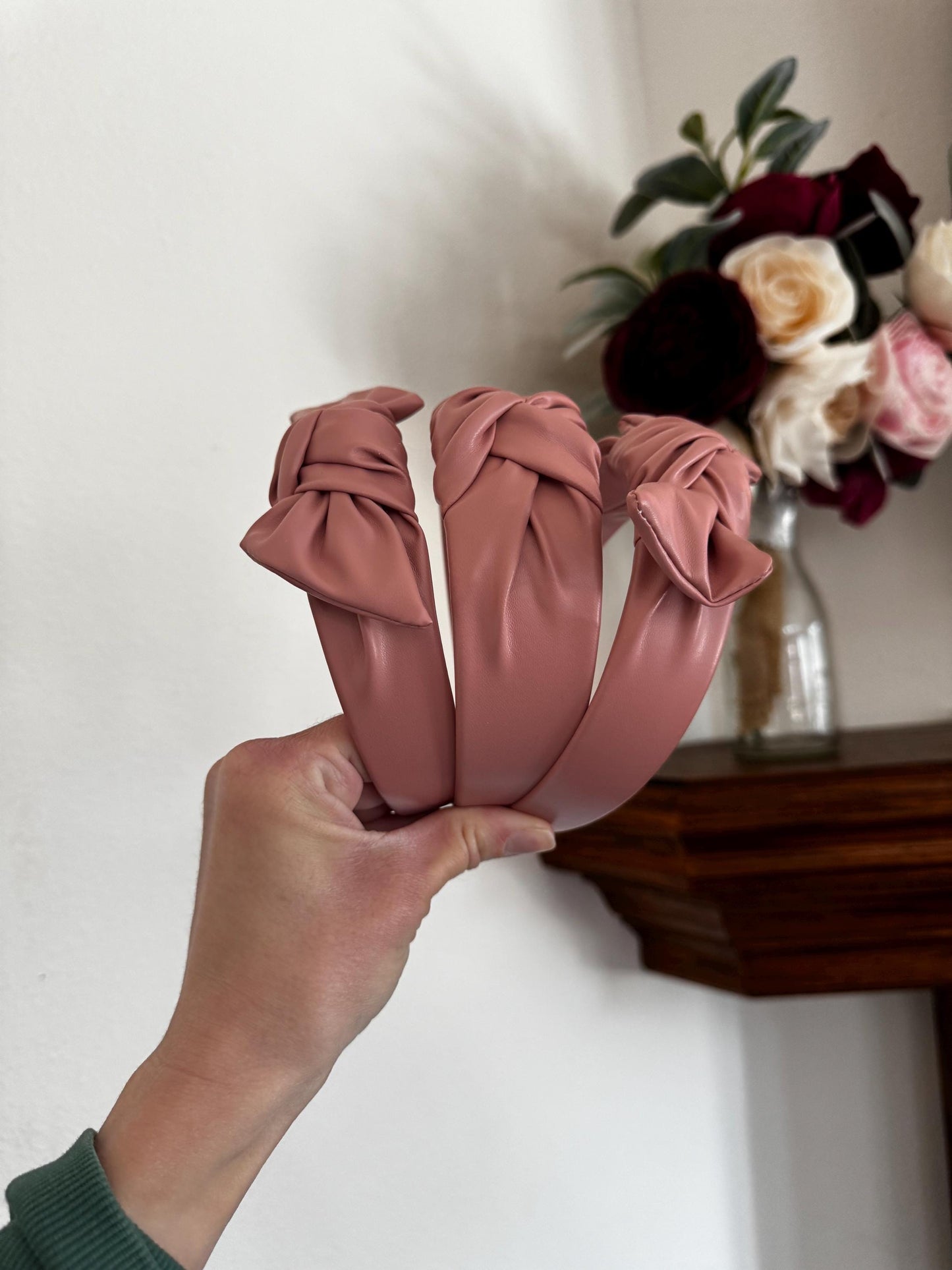 Handmade Pink Pleather Top Knot Headband – Bendable, Comfortable Fit