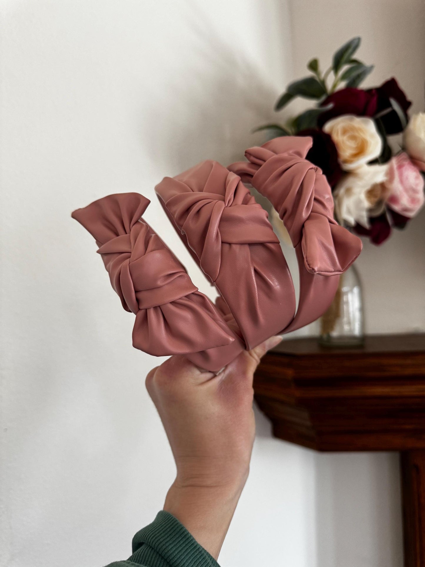 Handmade Pink Pleather Top Knot Headband – Bendable, Comfortable Fit