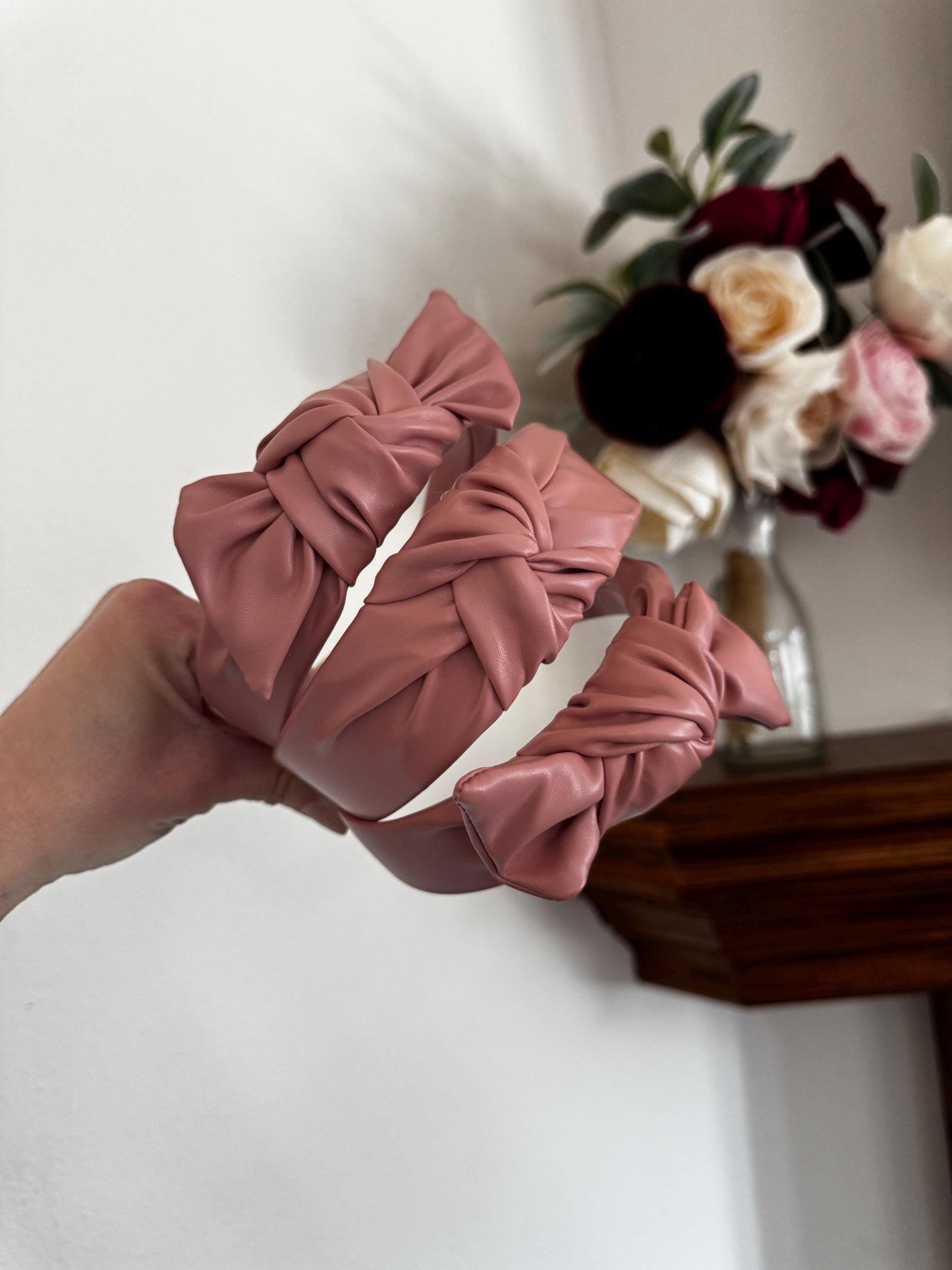 Handmade Pink Pleather Top Knot Headband – Bendable, Comfortable Fit