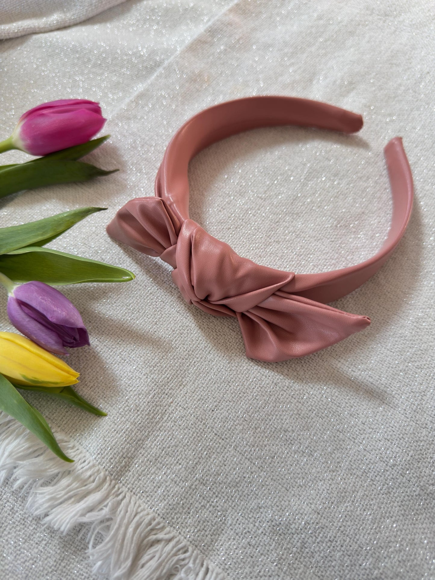 Handmade Pink Pleather Top Knot Headband – Bendable, Comfortable Fit