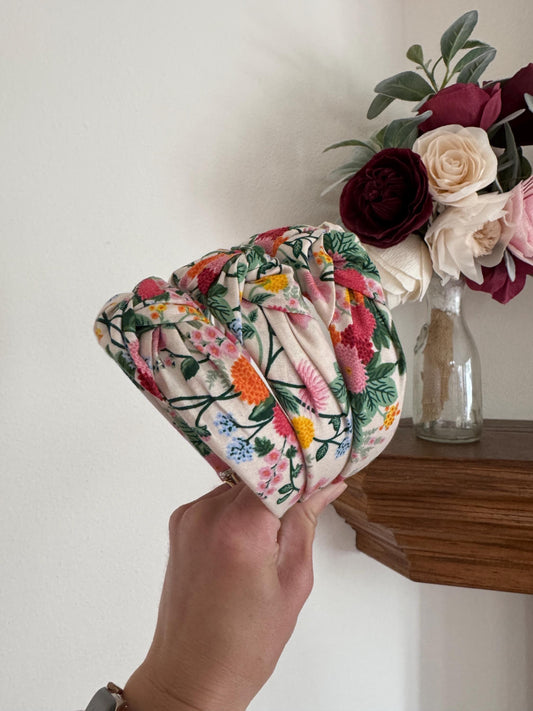 Rifle Paper Co Dahlia Cotton Top Knot Headband, Bendable Base