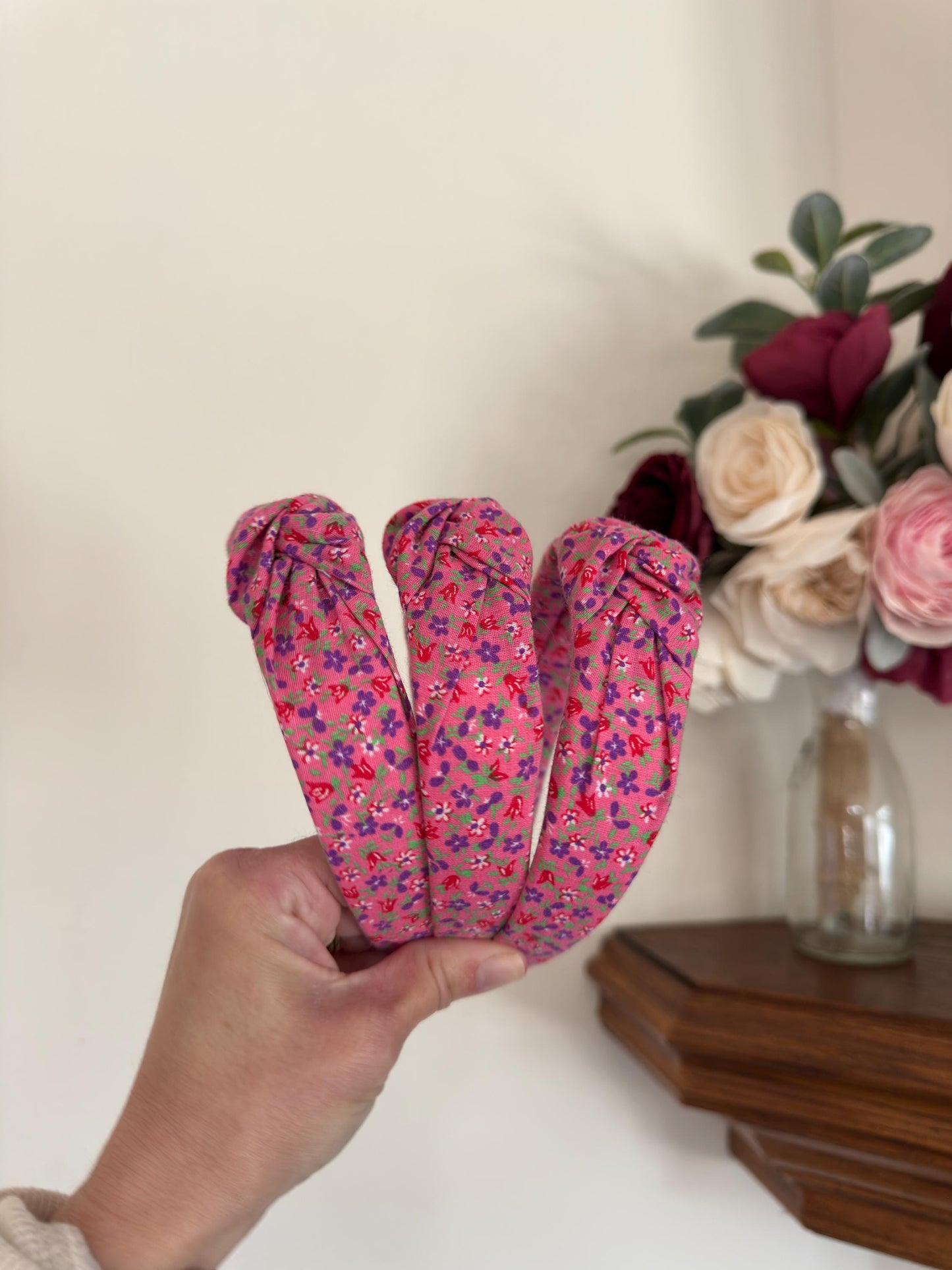 Pink Floral Headband, Cotton, Floral, Springtime