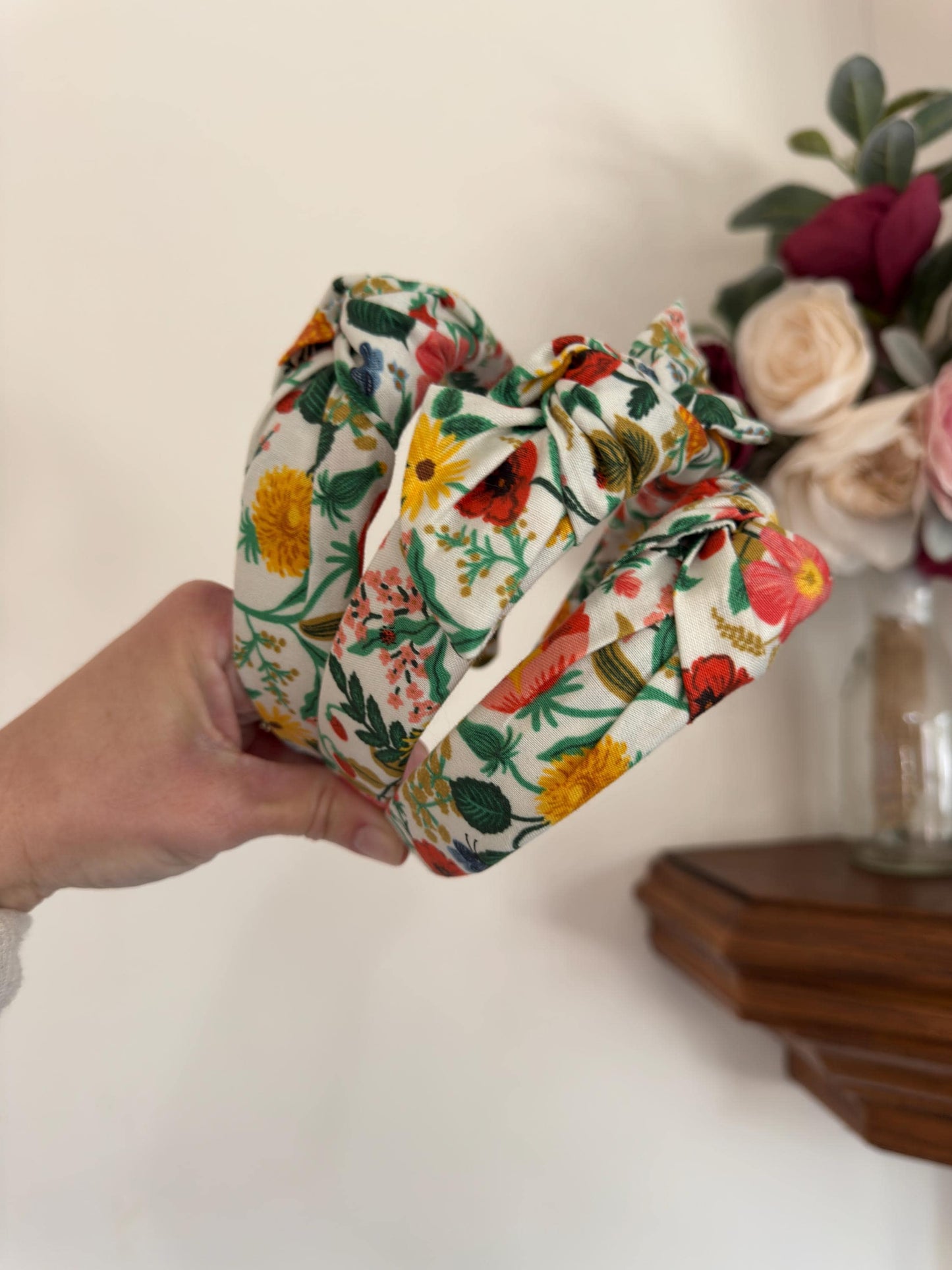 Rifle Paper Co Bright Floral Cotton Top Knot Headband, Bendable Base