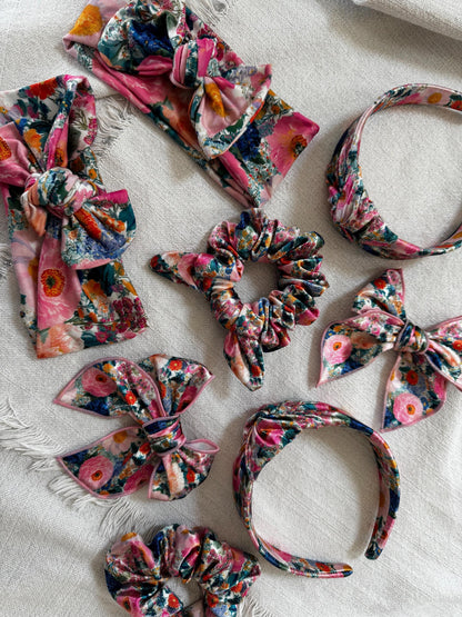 Floral Satin Top Knot, Brynnbands, Hard Headband, Knotted Headband