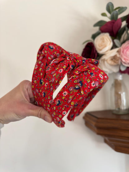 Red Floral Cotton Vintage handmade headband
