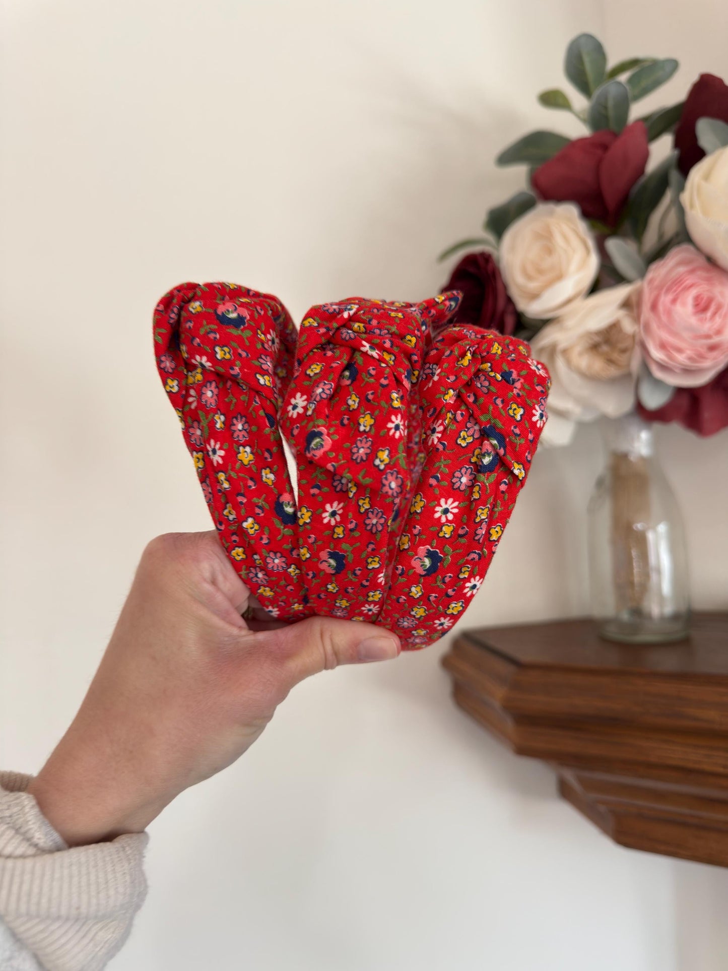 Red Floral Cotton Vintage handmade headband