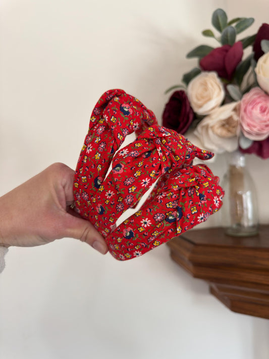 Red Floral Cotton Vintage handmade headband