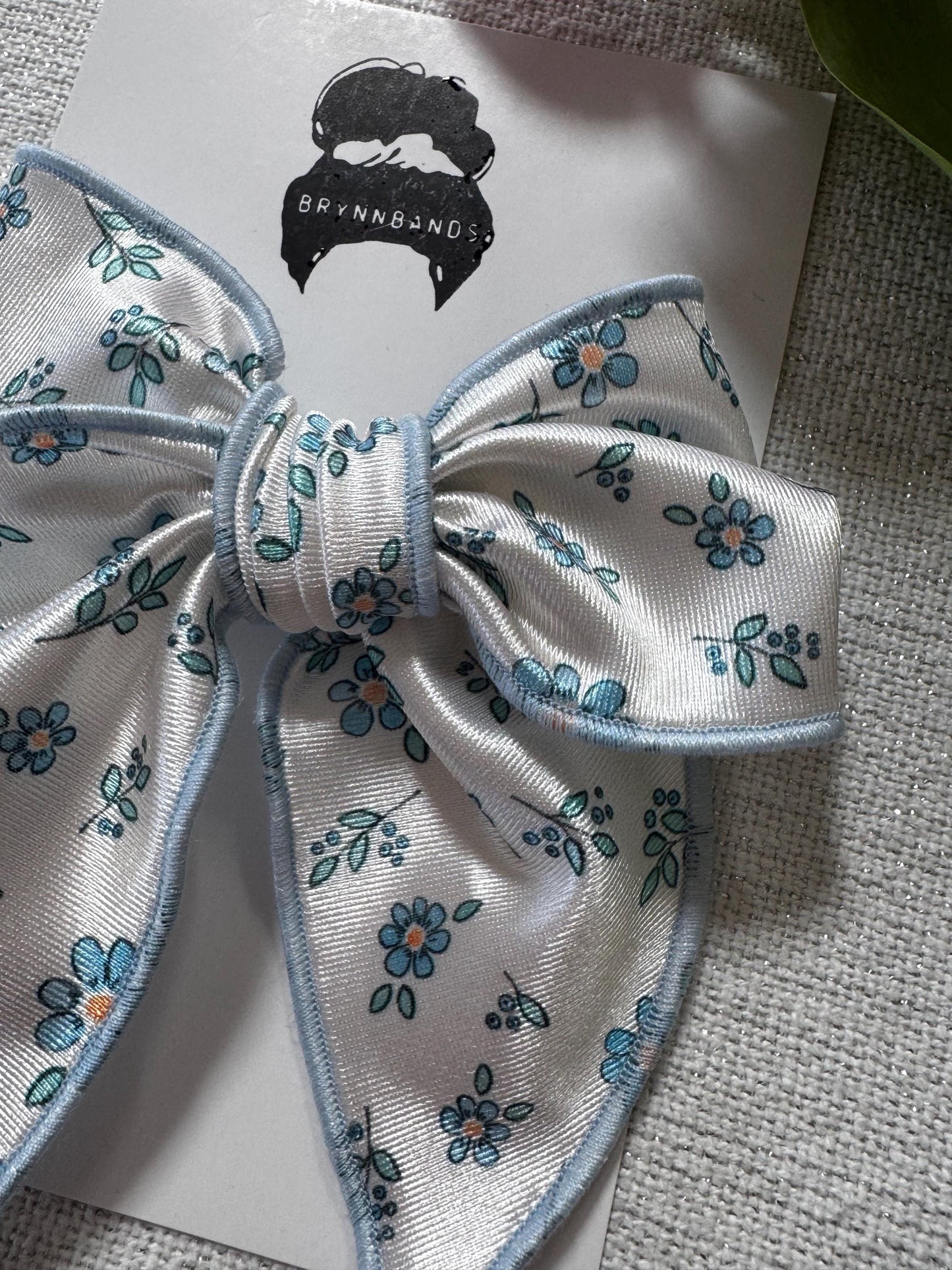 White Floral Bow, Satin Fable Bow, Brynnbands