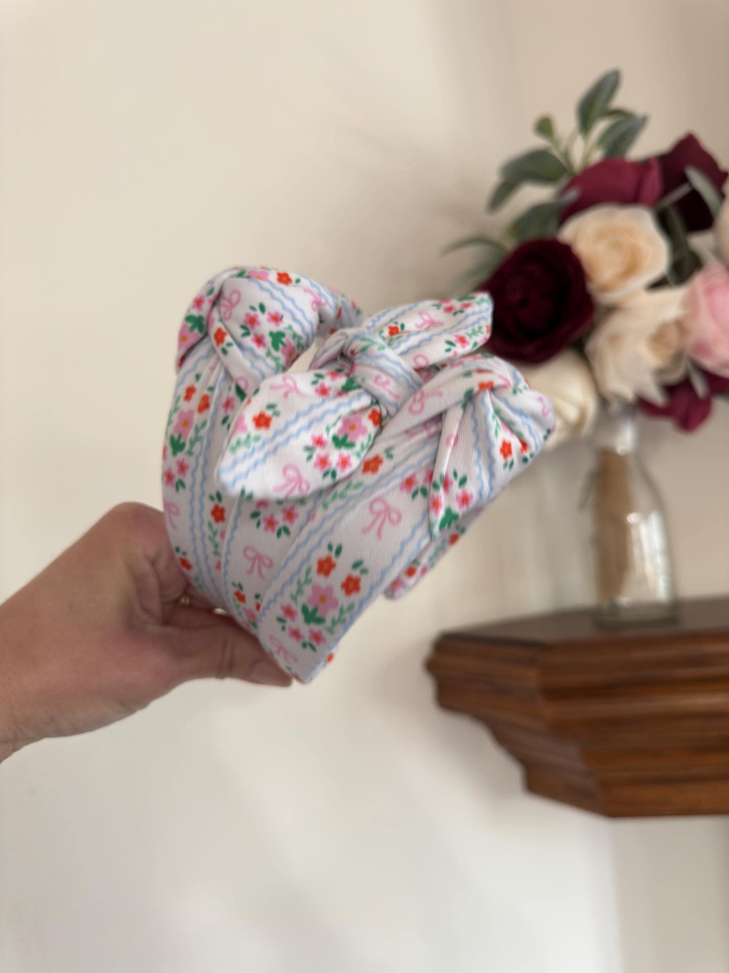 White Floral Hard Headband, Comfortable Knot Design