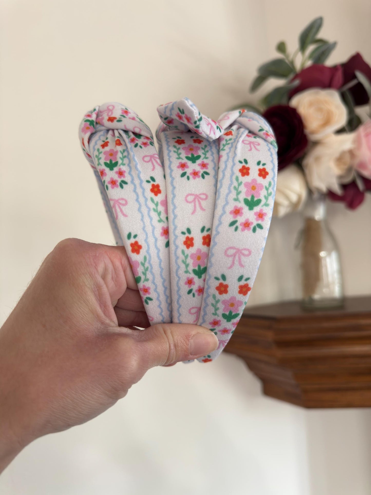 White Floral Hard Headband, Comfortable Knot Design