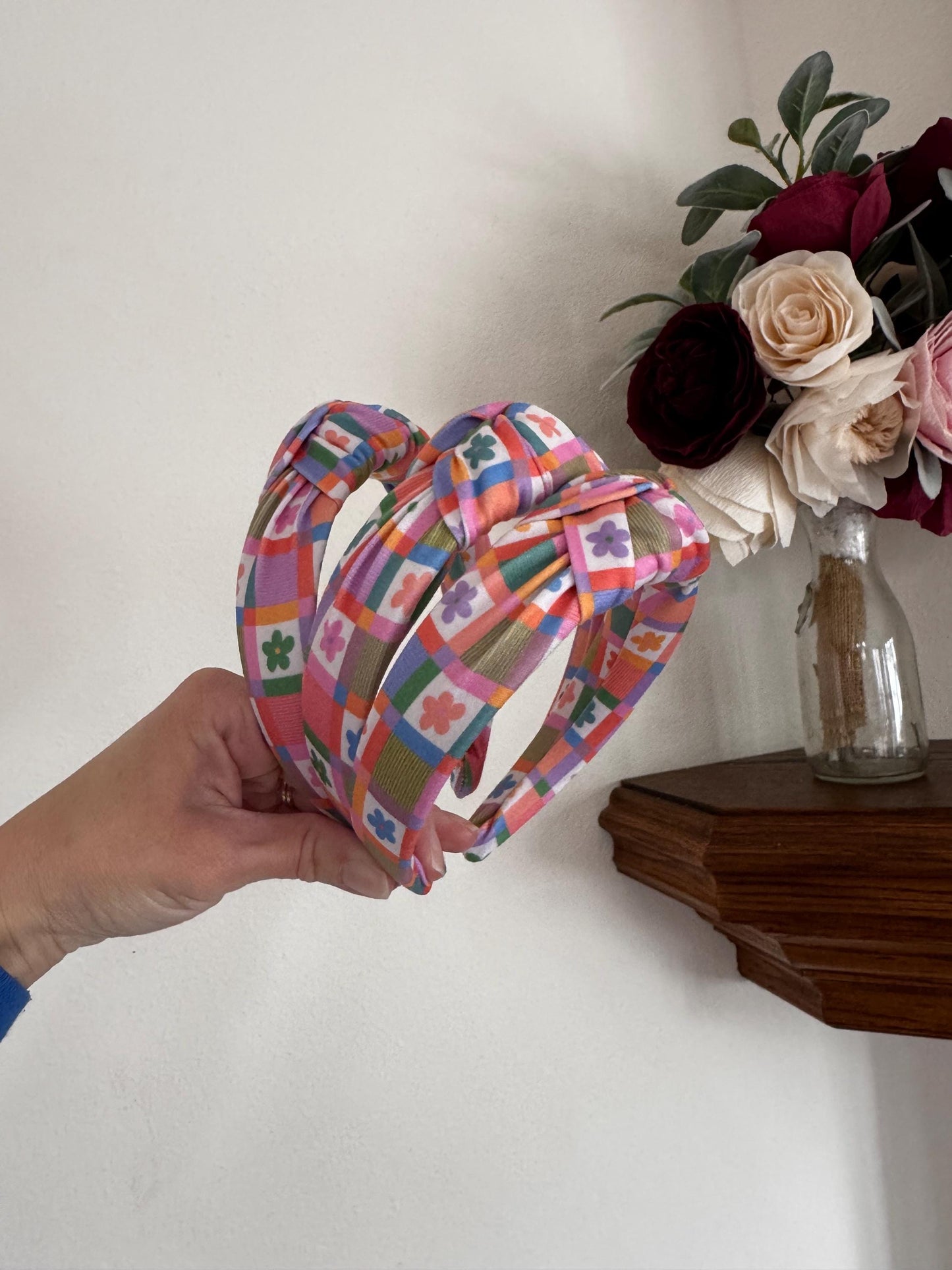 Rainbow Plaid Knotted Headband, Women’s Fabric Hair Accessory
