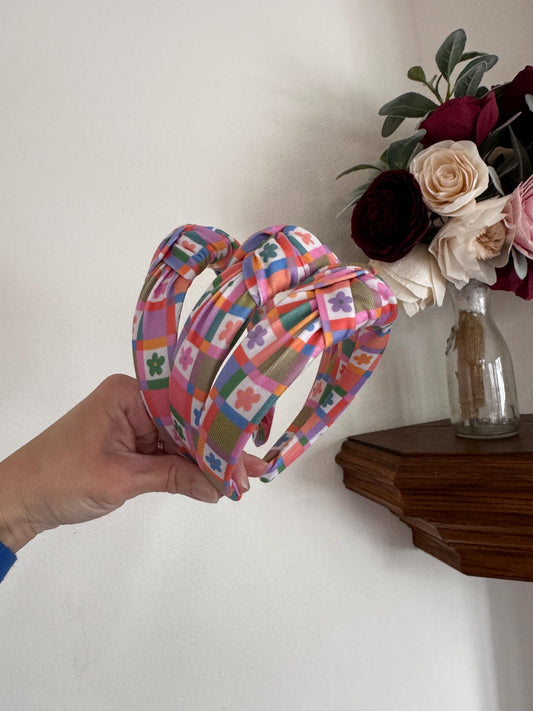 Rainbow Plaid Knotted Headband, Women’s Fabric Hair Accessory