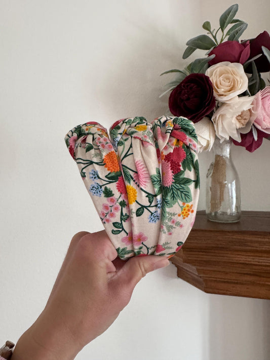 Rifle Paper Co Dahlia Cotton Top Knot Headband, Bendable Base