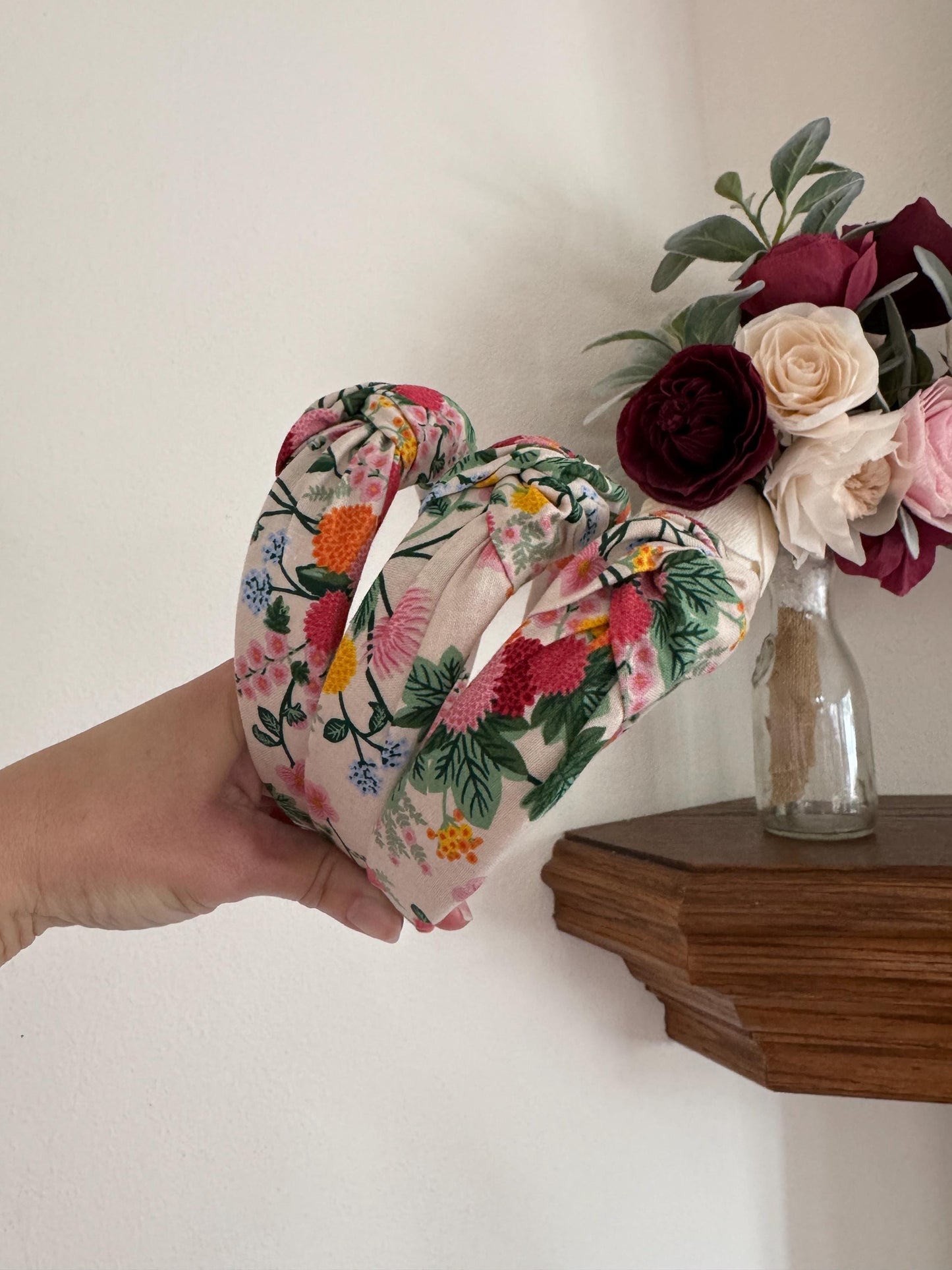 Rifle Paper Co Dahlia Cotton Top Knot Headband, Bendable Base